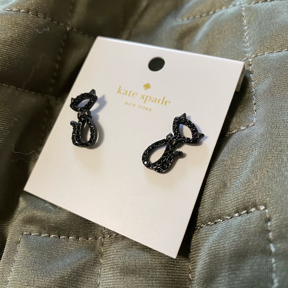 NWT Kate Spade Black Cat Earrings